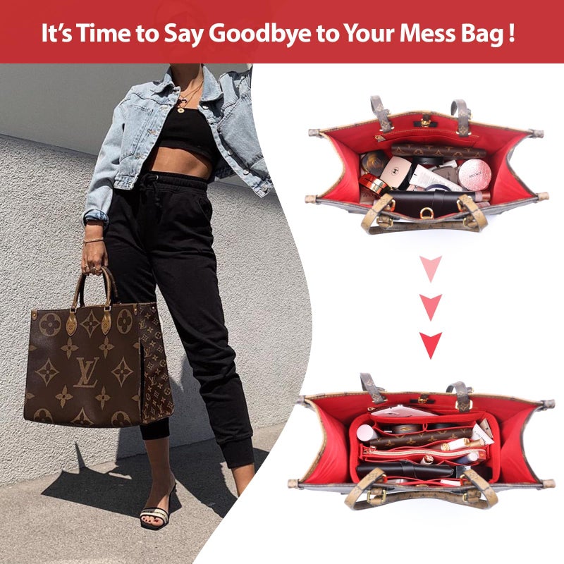 OMYSTYLE Red Slender Large Organizer Insert, Felt Tote Bag Organizer Insert with 5 Sizes, Handbag Dividers for Inside Purse, Compatible with Longchamp, Neverful, Speedy and More - Image 2